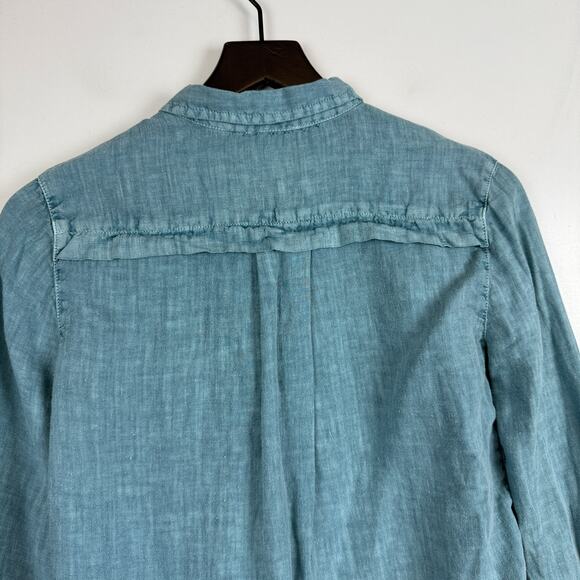 Sundance 100% Linen Button Down Shirt Blue - PXXS P2XS Petite - Picture 7 of 9